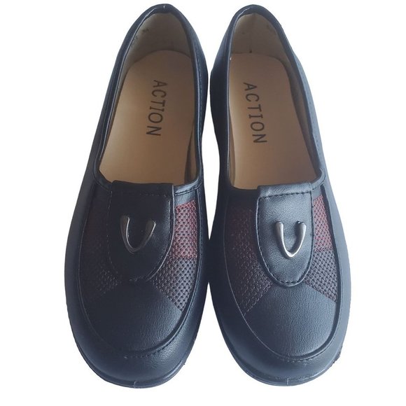 Action Black with Red Trim Casual Cushioned Loafer Shoes - Picture 2 of 9